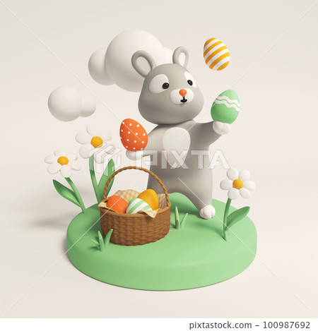 Easter Bunny juggles - 3d illustration Easter Bunny juggles - 3d illustration 100987692
