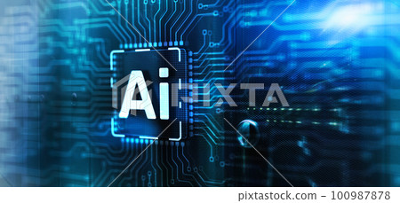 Artificial intelligence chip. Ai chipset on 3D circuit board 100987878