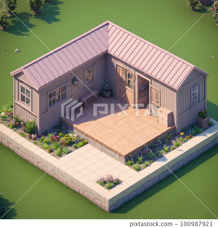 Cozy backyard area with wooden fence, dining table and decoration, ai generated 100987921
