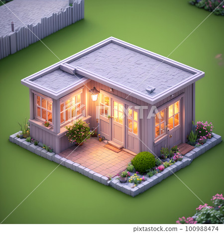 Cozy backyard area with wooden fence, dining table and decoration, ai generated 100988474