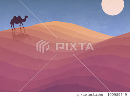 night desert and camel landscape illustration night desert and camel landscape illustration 100989549