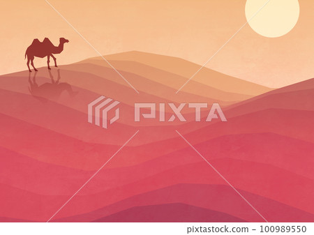 desert camel and sunset landscape illustration desert camel and sunset landscape illustration 100989550