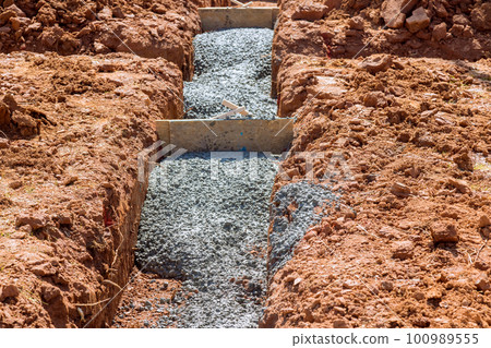 During construction of new house we prepared trenches in order to pour concrete under house using cement strip foundations 100989555