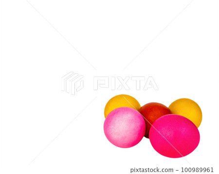 Festive colored Easter eggs on a white background. 100989961