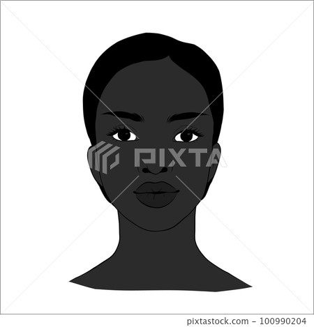 Vector portrait of beautiful african american woman in black and white. Gentle silhouette, fashion illustration Vector portrait of beautiful african american woman in black and white. Gentle silhouette, fashion illustration 100990204