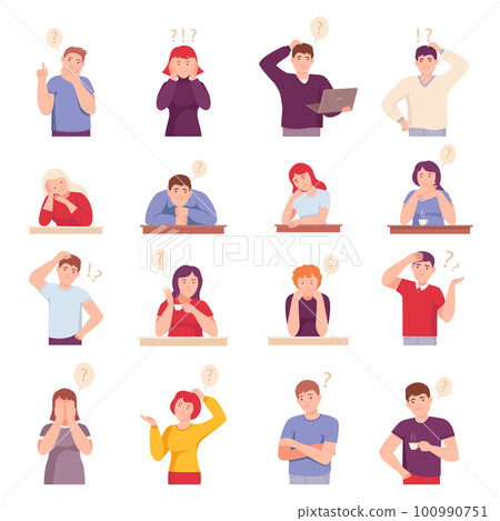 People Characters Thinking or Making Decision Big Vector Set 100990751