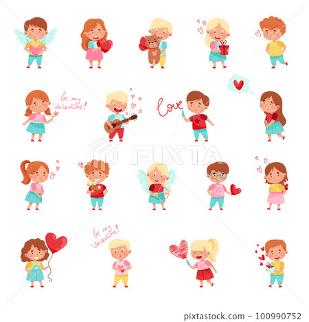 Flushed Boy and Girl Character in Love Expressing Passion Big Vector Set Flushed Boy and Girl Character in Love Expressing Passion Big Vector Set 100990752