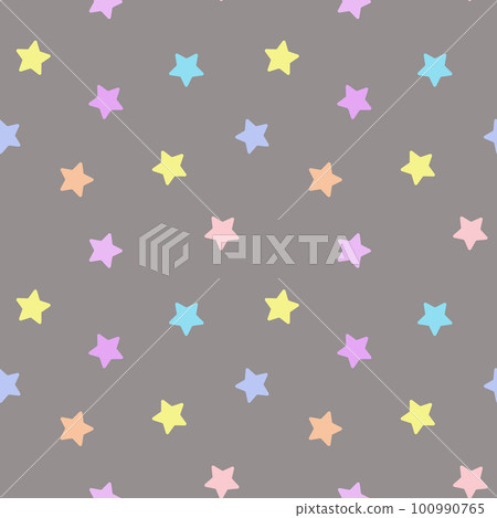Seamless pattern, multi-colored stars on a gray background. Festive print, background, kids textile, wallpaper, vector 100990765