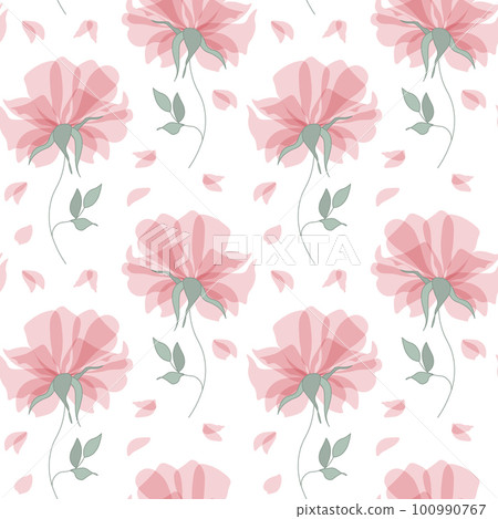 Seamless pattern, delicate transparent roses on a white background. Print, background, textile, wallpaper, vector Seamless pattern, delicate transparent roses on a white background. Print, background, textile, wallpaper, vector 100990767