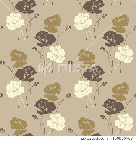 Seamless pattern, bouquets of poppies, beige colors. Print, elegant background, textile, wallpaper, vector Seamless pattern, bouquets of poppies, beige colors. Print, elegant background, textile, wallpaper, vector 100990768