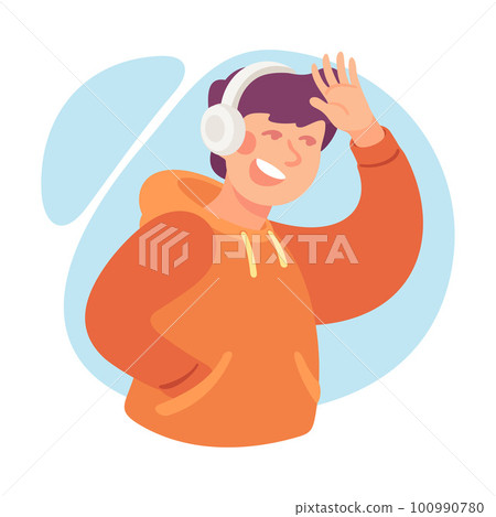Man Character with Headphones Looking Into the Distance Vector Illustration Man Character with Headphones Looking Into the Distance Vector Illustration 100990780