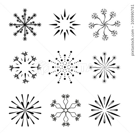 Firework line icon set isolated on white. Different black explosion, firecracker. Vector burst pattern Firework line icon set isolated on white. Different black explosion, firecracker. Vector burst pattern 100990781