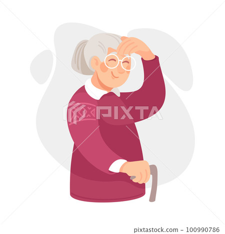 Senior Woman Character Looking Into the Distance Vector Illustration Senior Woman Character Looking Into the Distance Vector Illustration 100990786