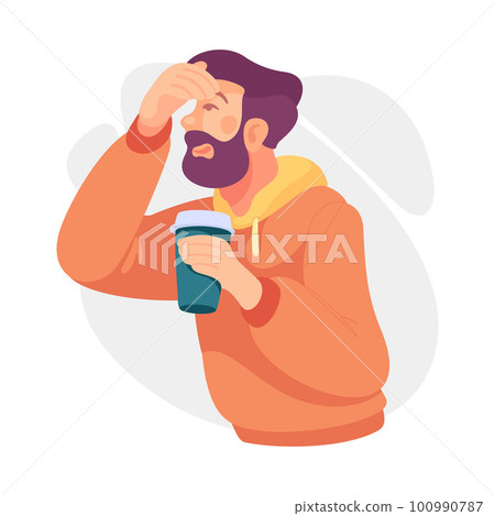 Bearded Man Character with Coffee Cup Looking Into the Distance Vector Illustration Bearded Man Character with Coffee Cup Looking Into the Distance Vector Illustration 100990787