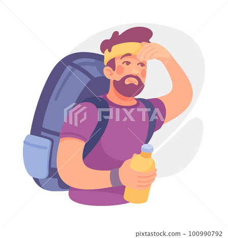 Bearded Man Character with Backpack Looking Into the Distance Vector Illustration Bearded Man Character with Backpack Looking Into the Distance Vector Illustration 100990792
