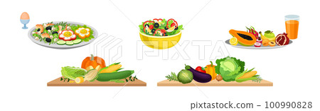 Healthy Natural Food and Organic Products Vector Composition Set 100990828