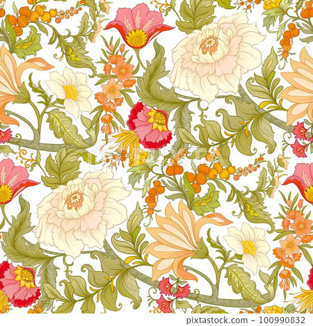 Fantasy flowers in art nouveau style, vintage, old, retro style. 100990832