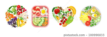 Healthy Natural Food and Organic Products Vector Composition Set 100990833
