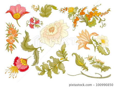 Fantasy flowers in art nouveau style, vintage, old, retro style. 100990850