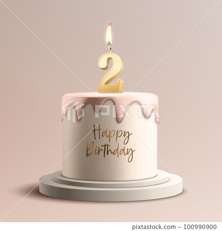 One Year. Vector Birthday Anniversary Sweet Cake. Greeting Card, Banner with 3d Realistic Burning Golden Birthday Party Candle, Number, Flame. Icon Design Template for Birthday Concept. Front View One Year. Vector Birthday Anniversary Sweet Cake. Greeting Card, Banner with 3d Realistic Burning Golden Birthday Party Candle, Number, Flame. Icon Design Template for Birthday Concept. Front View 100990900