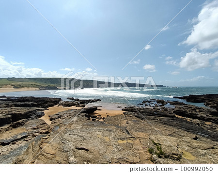 Verdicio beach view. Asturias coastline panorama, Spain Verdicio beach view. Asturias coastline panorama, Spain 100992050