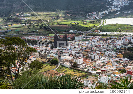 Panoramic view of Arucas with the San Juan Bautista Church, Gran Canaria Island, Canary Islands, Spain 100992144