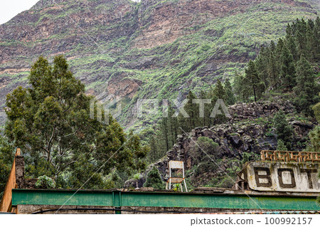 Lost place in Valle de Agaete at Gran Canaria, Canary Islands, Spain. Balneario Berrazales, Botteleria Agua de Agaete Lost place in Valle de Agaete at Gran Canaria, Canary Islands, Spain. Balneario Berrazales, Botteleria Agua de Agaete 100992157