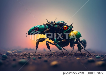 Scary tiny evil infernal chimera-insect infected by parasite in the forest, AI generated macro Scary tiny evil infernal chimera-insect infected by parasite in the forest, AI generated macro 100992877