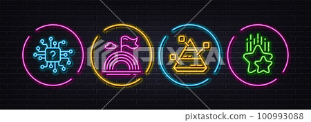 Artificial intelligence, Lgbt and Pyramid chart minimal line icons. Neon laser 3d lights. Ranking stars icons. For web, application, printing. Faq guide, Rainbow flag, Report analysis. Vector Artificial intelligence, Lgbt and Pyramid chart minimal line icons. Neon laser 3d lights. Ranking stars icons. For web, application, printing. Faq guide, Rainbow flag, Report analysis. Vector 100993088