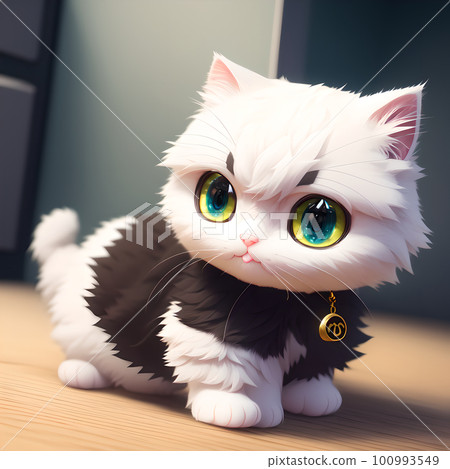 Fugure of tiny cute fluffy serious cat with big smart eyes, AI generated Fugure of tiny cute fluffy serious cat with big smart eyes, AI generated 100993549