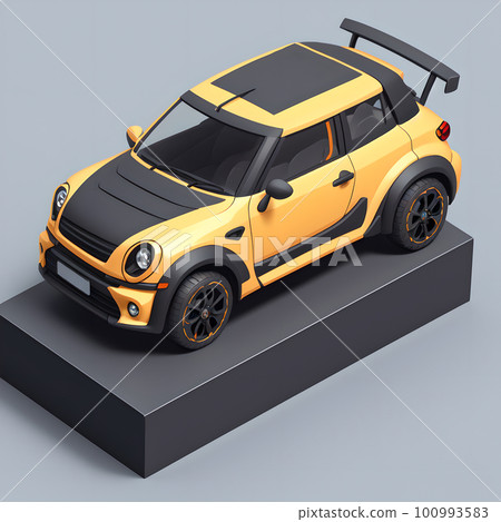 Tiny cute family car, plastic toy, 3d isometric reference model, AI generated 100993583