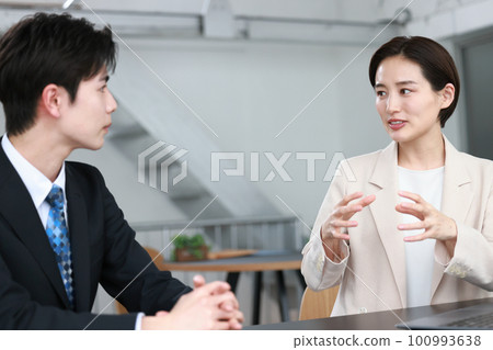 Coaching _ A female boss who conveys a bad evaluation with gestures 1 100993638