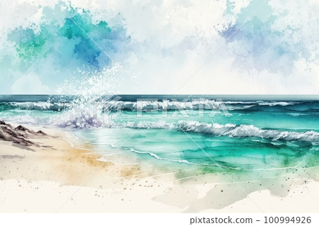 Realistic Sea beach background in watercolor style pink pastel color tone. 100994926