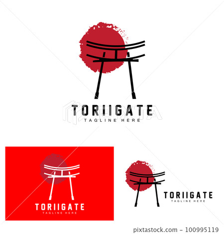 Torii Gate Logo, Japanese History Gate Icon Vector, Chinese Illustration, Wooden Design Company Brand Template 100995119