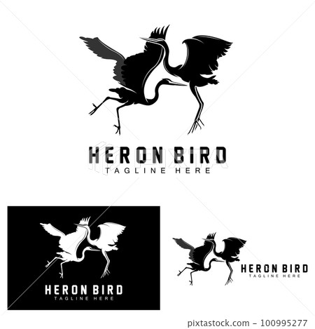 Bird Heron Stork Logo Design, Birds Heron Flying On The River Vector, Product Brand Illustration 100995277