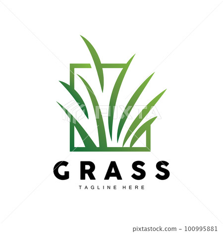 Green Grass Logo Design, Farm Landscape Illustration, Natural Scenery Vector 100995881