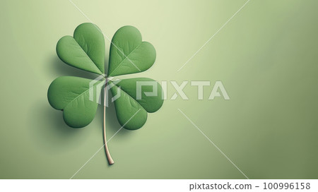 Cute clover leaf on pastel green background with copy space. 100996158