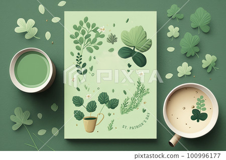 Cute illustration card wallpaper of saint Patrick's day design on pastel green background. Cute illustration card wallpaper of saint Patrick's day design on pastel green background. 100996177