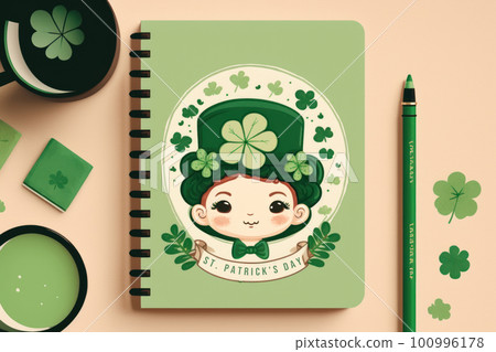Cute illustration card wallpaper of saint Patrick's day design on pastel green background. Cute illustration card wallpaper of saint Patrick's day design on pastel green background. 100996178