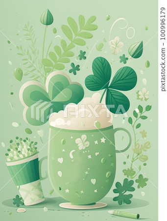 Cute illustration card wallpaper of saint Patrick's day design on pastel green background. Cute illustration card wallpaper of saint Patrick's day design on pastel green background. 100996179