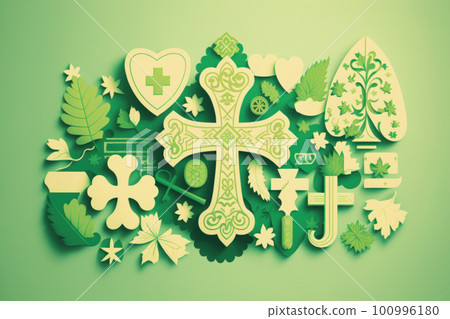 Cute illustration card wallpaper of saint Patrick's day design on pastel green background. Cute illustration card wallpaper of saint Patrick's day design on pastel green background. 100996180
