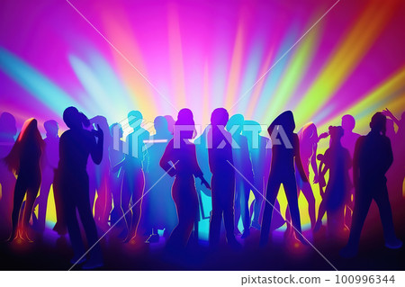 Silhouette of people raise hand up in concert or music festival in city, crowd of fans, rock concert. AI Silhouette of people raise hand up in concert or music festival in city, crowd of fans, rock concert. AI 100996344