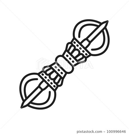 Buddhism religion icon, Buddha Vajra weapon of Buddhist ritual, vector symbol. Buddhism, Hinduism, Jainism and Tibetan Buddhist religious symbol of Vajra or Vajrayana weapon in Hindu worship 100996646