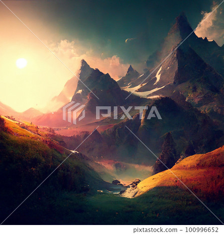 Beautiful summer landscape with mountains, hills and nature Beautiful summer landscape with mountains, hills and nature 100996652