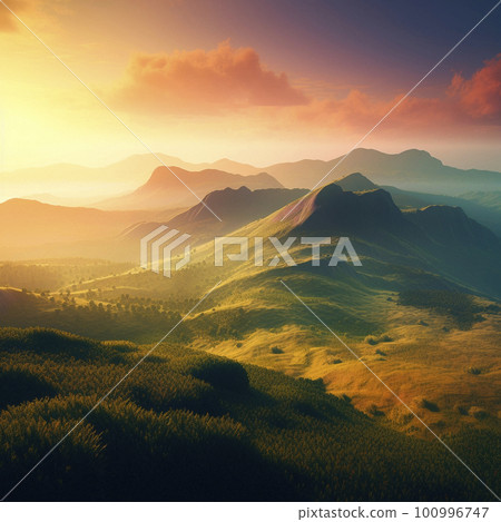 Beautiful summer landscape with mountains, hills and nature Beautiful summer landscape with mountains, hills and nature 100996747