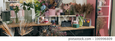 Flowers and bouquets at modern light flower shop 100996809