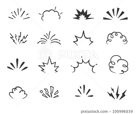 Cartoon doodle bomb explosion, comic clouds of boom bang, vector dynamite blast cloud. Bomb explode or TNT explosive comic effect of crash and bang pop spark with flash clouds in doodle line 100996839