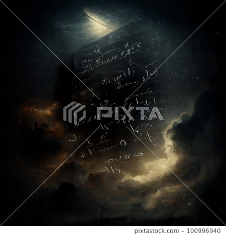 mystical monolith with hieroglyphs in the sky 100996940