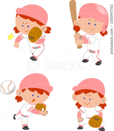 Illustration set of girls playing baseball 100997502
