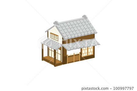 帶門簾的舊民家店的插圖 帶門簾的舊民家店的插圖 100997797